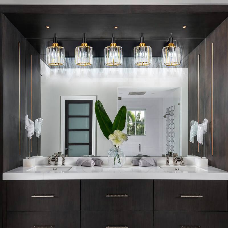3/4/5-Light Modern Glam Dimmable Cylinder Crystal Wall Light Bathroom Vanity Light