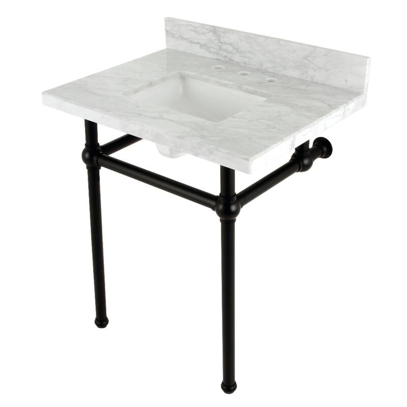 Kingston Brass KVBH3022M8SQ Addington 30" Rectangular Brass, Marble - Marble White / Matte Black