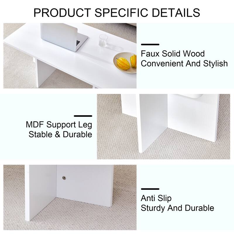 Roomfitters White MDF Coffee Table with Clean Lines, Modern Practical Tea Table for Living Room and Bedroom