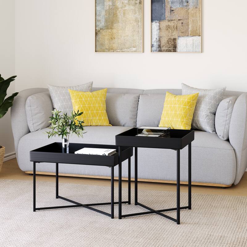 Rye Studio Loranze Industrial Set of 2 Metal Coffee Tables 23x16 & 15x15 - Steel - Black