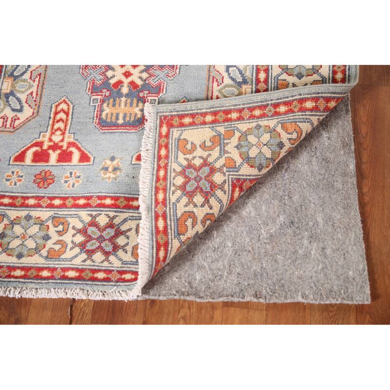 Light Blue Geometric Kazak Oriental Rug Handmade Wool Carpet - 3'2"x 4'8"