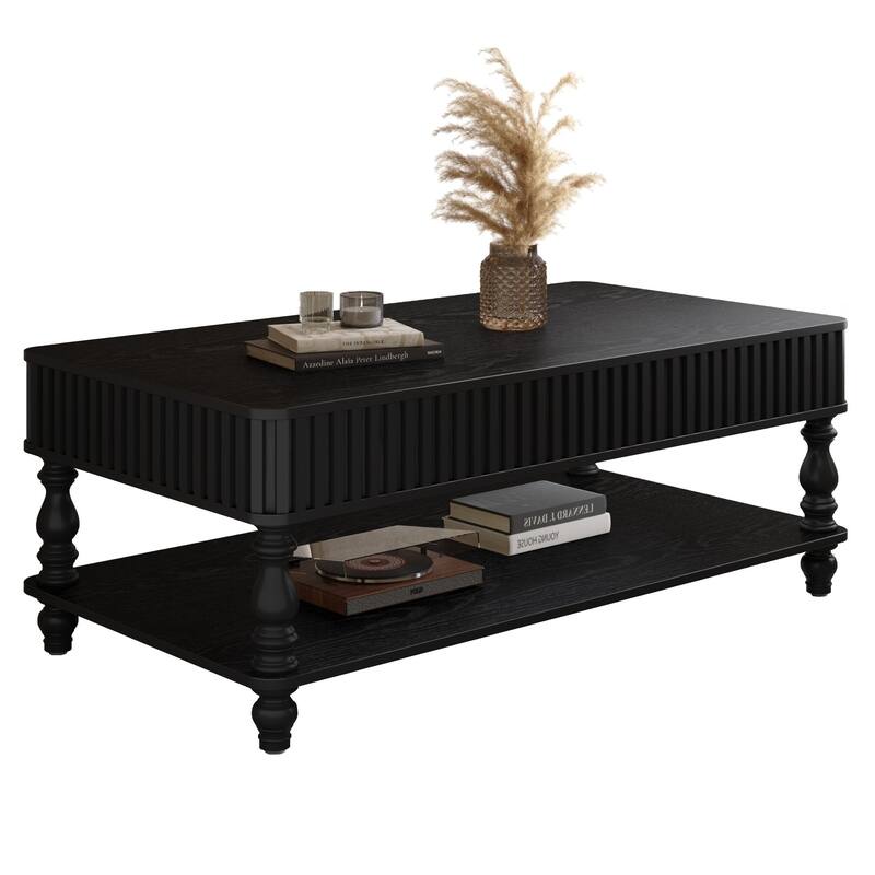 Rustic Style Lift-Top Coffee Table with Hidden & Open Storage