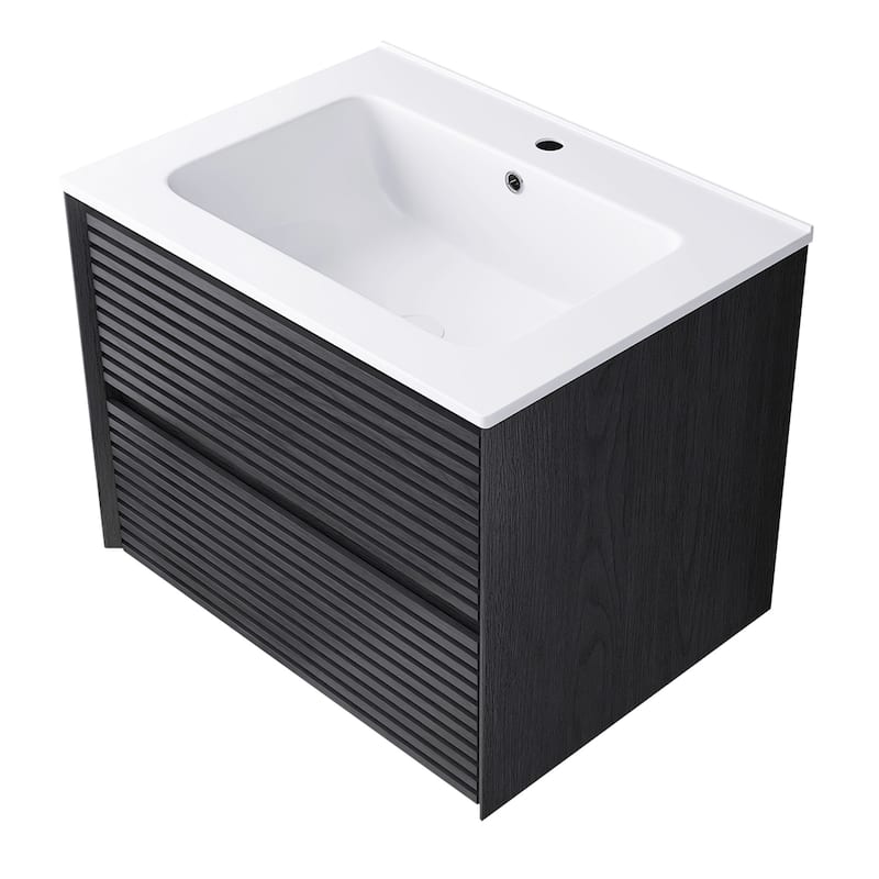 Wall-Mounted Bathroom Vanity with White Ceramic Sink
