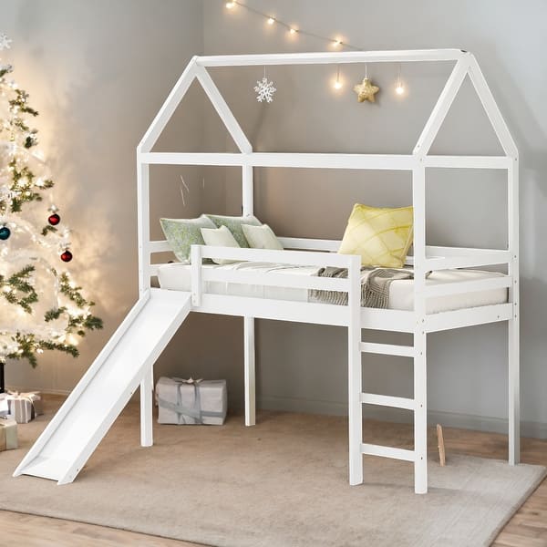 slide 2 of 46, Twin Size House Loft Bed with Slide, Health and Comfort, White