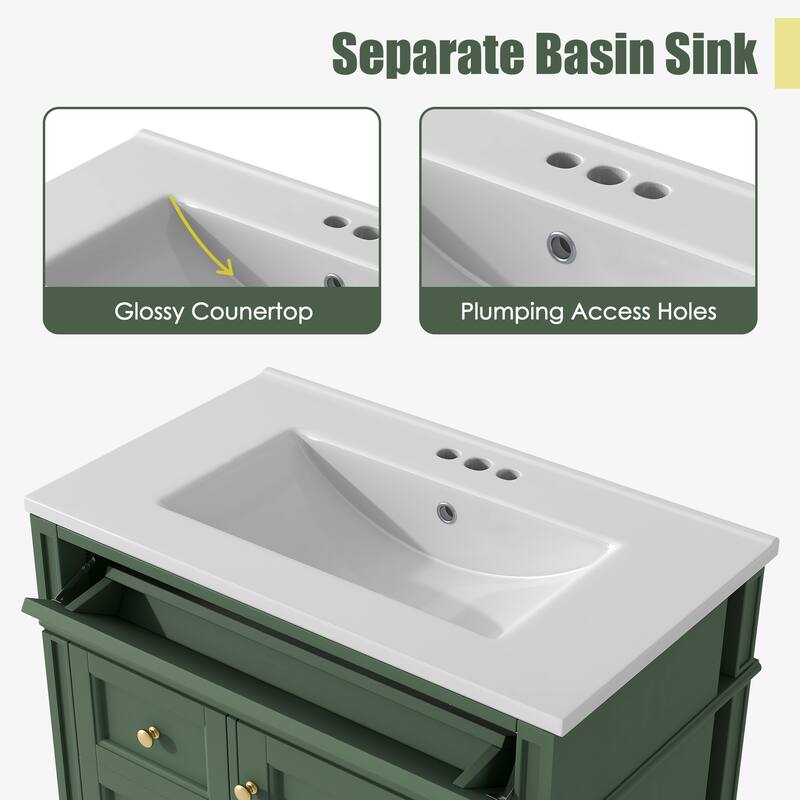 GDFStudio - Halmore Modern Freestanding Bathroom Vanity with Resin Sink, 2 Storage Drawers and a Tip-Out Drawer - 30'W