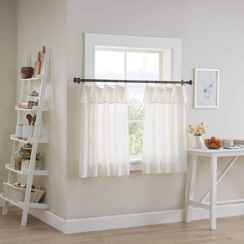 Mercantile Drop Cloth Tier Curtain Panel Pair with Valance, Light Filtering Ring and Tab Top, 36x30