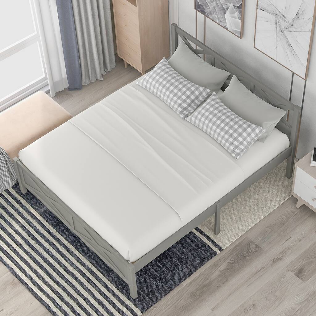 Full Size Wooden Platform Bed with Extra Support Legs