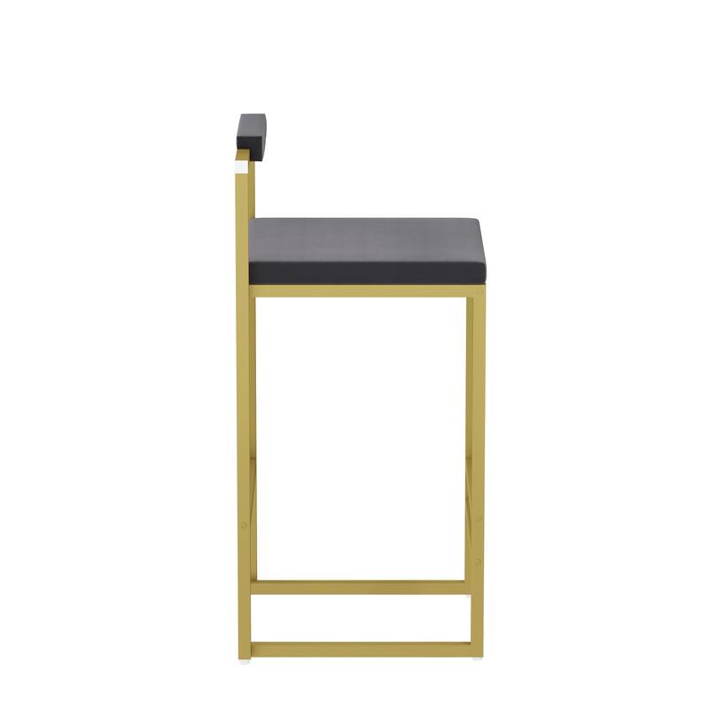 Set of 2 Bar Stools with Backrest & Footrest Counter Height Velvet Upholstered Dining Chairs for Kitchen Island (Gold & Gray)