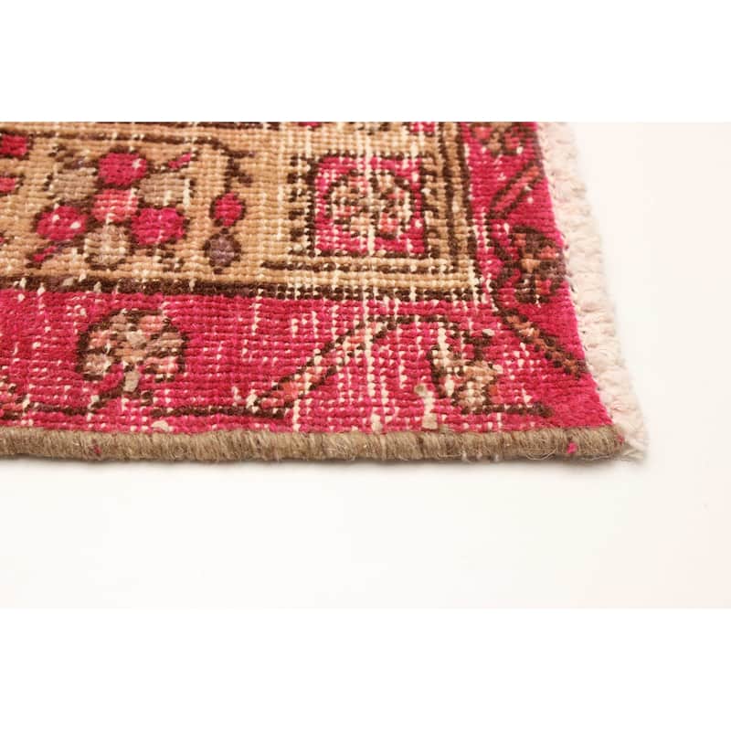 ECARPETGALLERY Hand-knotted Antalya Vintage Dark Pink Wool Rug - 3' 3" x 13' 1"