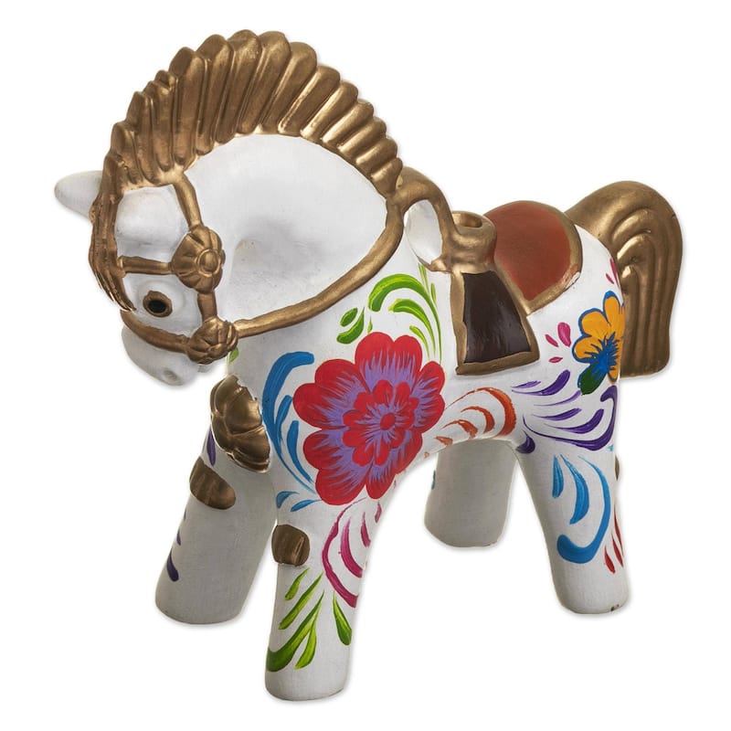 Novica Handmade White Pucara Horse Ceramic Figurine
