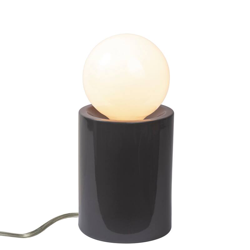 Ceramic Short Pillar Table Lamp - Gloss Grey