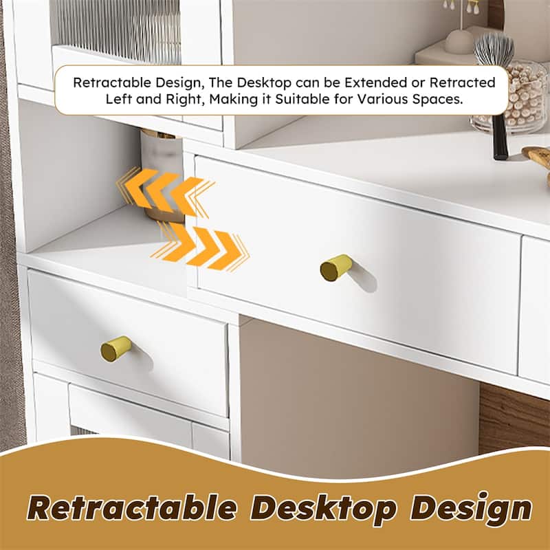 Vanity Dressing Table with LED Mirror & Storage,Makeup Desk Features