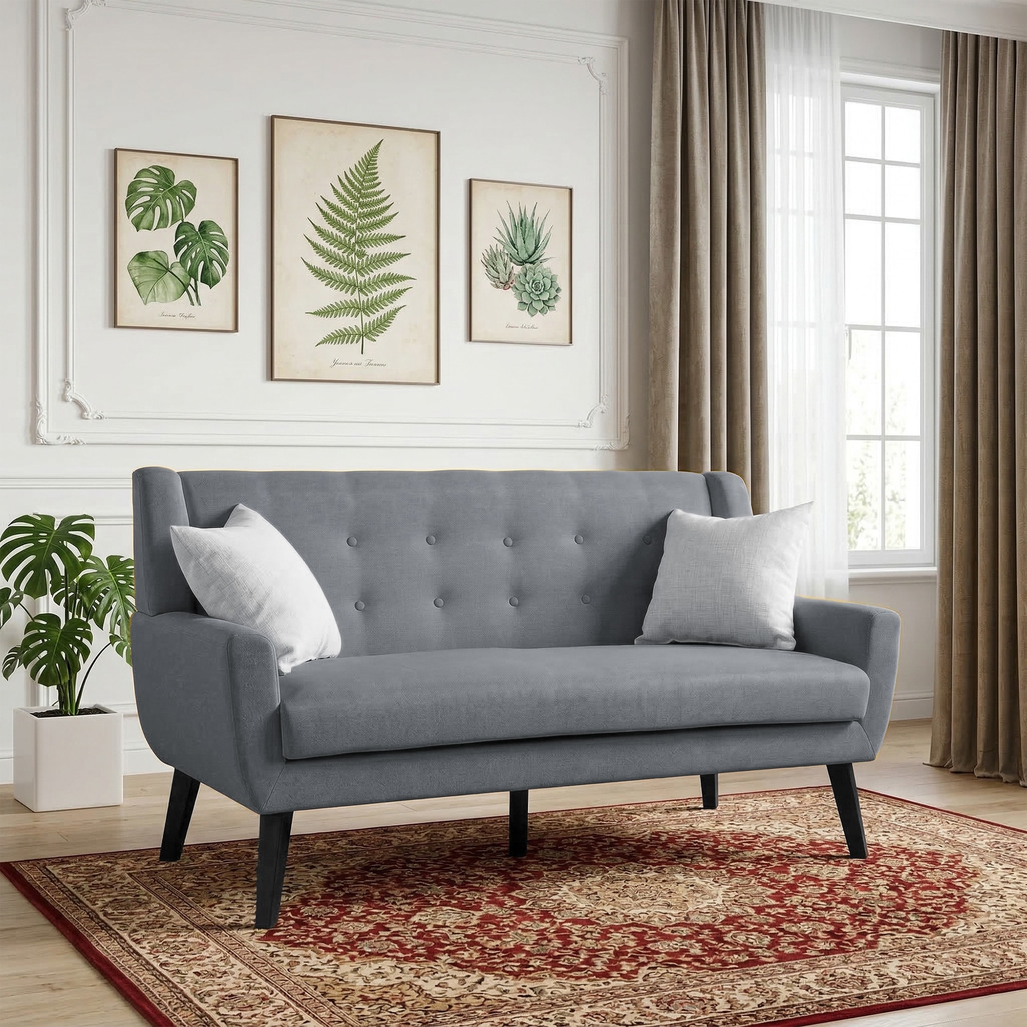 Modern 63-Inch Linen Tufted Loveseat Sofa with Pillows