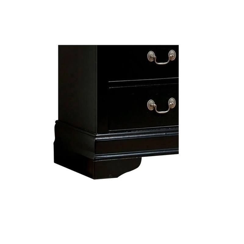 Black Solid Wood Nightstand with Antique Brass Pulls and Drawers
