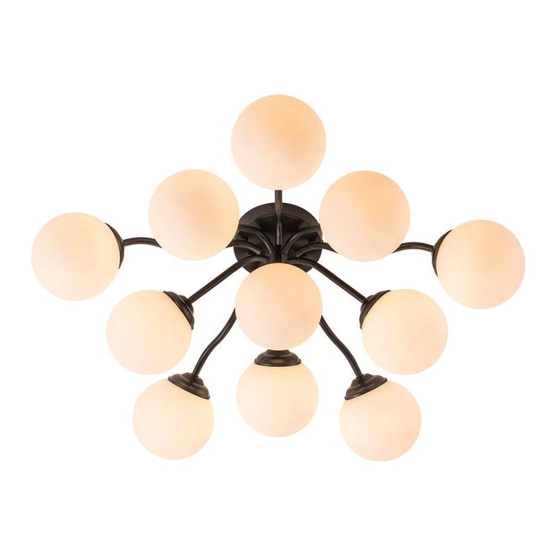 Milky Glass Globe Brass Sputnik Bubble Ceiling Light - 30in Chandelier