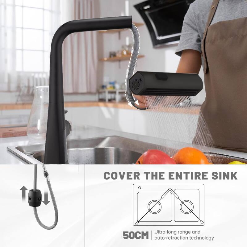 Modern 360°Rotating Waterfall Kitchen Faucet with Temperature Display & Pull Down Sprayer