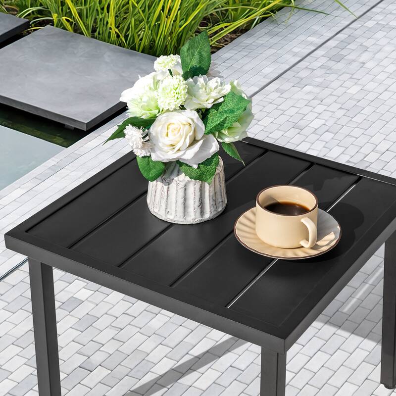 Metal Outdoor Side Table with Slatted Tabletop, Powder-Coated Frame