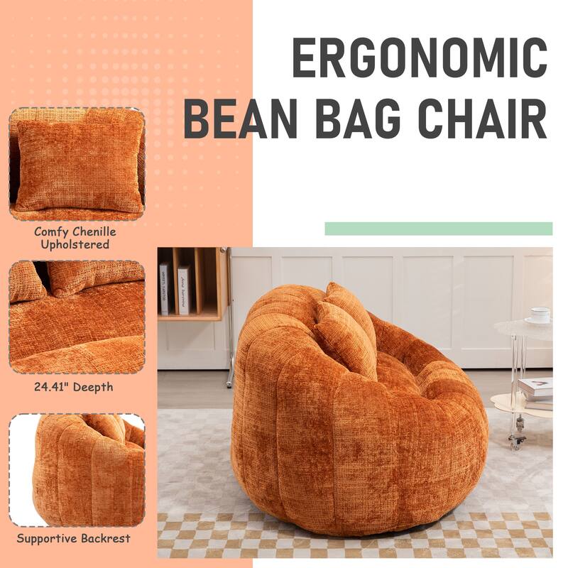 HOMEFUN Chenille Upholstered Durable Comfort Lounger High Back Bean Bag Loveseat Sofa