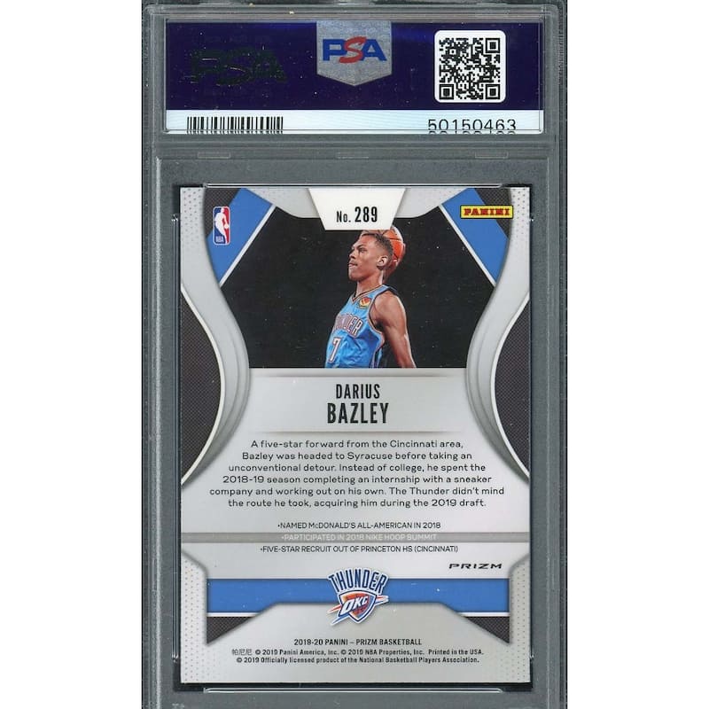 Darius Bazley 2019 Panini Prizm Red White Blue Rookie Card #289 PSA 10 - 8'6" x 11'6"