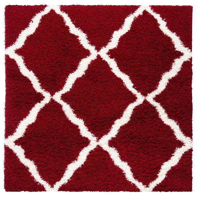 SAFAVIEH Dallas Shag Giusy Trellis 1.5-inch Thick Rug - 6' x 6' Square - Red/Ivory