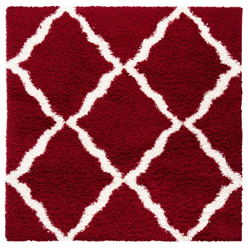 SAFAVIEH Dallas Shag Giusy Trellis 1.5-inch Thick Rug - 6' x 6' Square - Red/Ivory