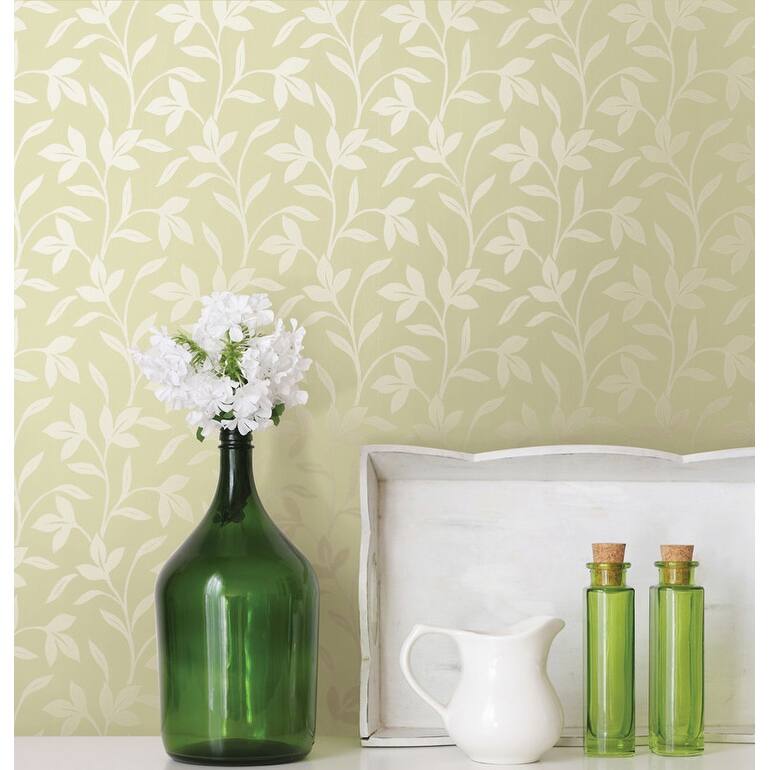 Brewster Cynthia Light Green Tonal Leaf Trail Wallpaper - 20.5in x 396in x 0.025in