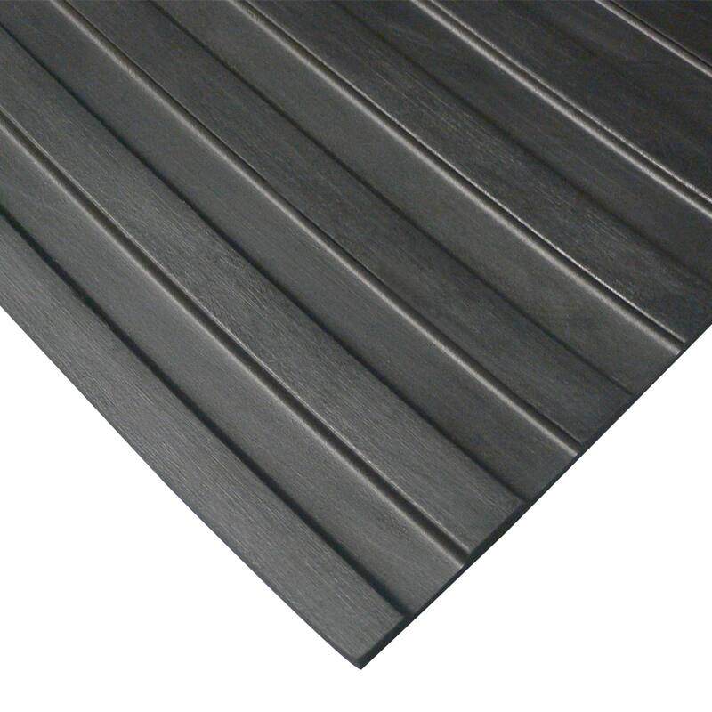 Rubber-Cal "Wide Rib" Rubber Flooring Mat - 1/8" Thick x 4ft x 10ft - Black Runner Mats (Pack of 4)