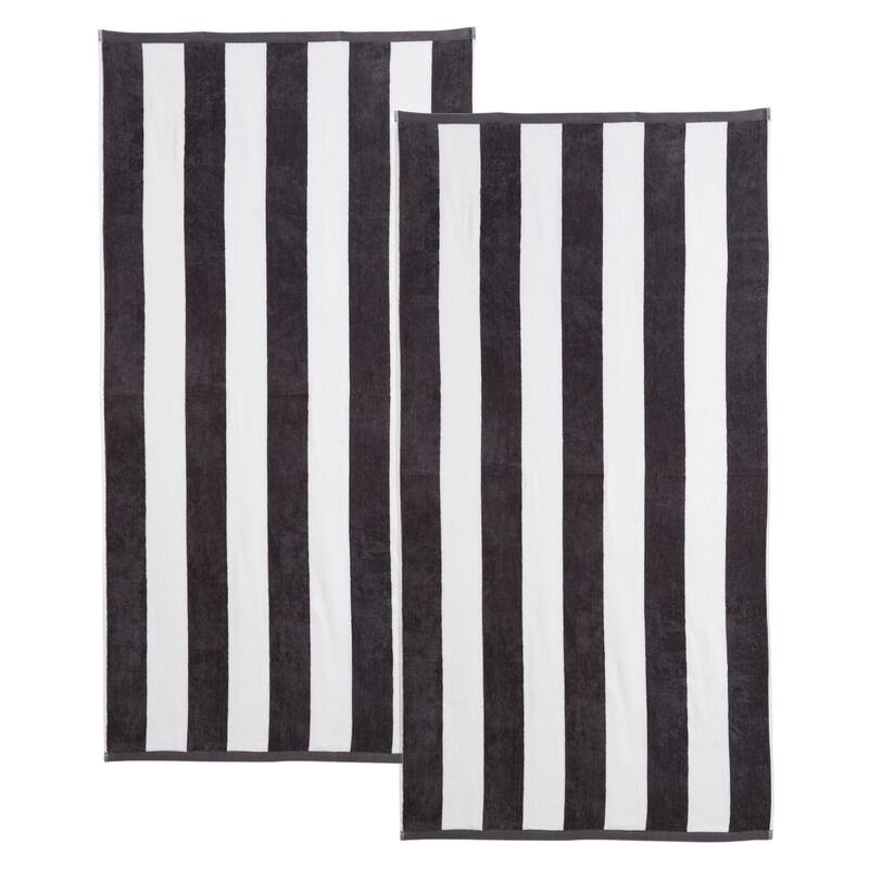 Linery & Co. Cotton Stripe Beach Towel, 4 Pack - 30" x 60" - 2 Pack- 30" x 60" - Charcoal Grey