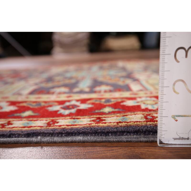 Geometric Kazak Accent Rug Hand-Knotted Blue Wool Carpet - 2'9" x 4'1"
