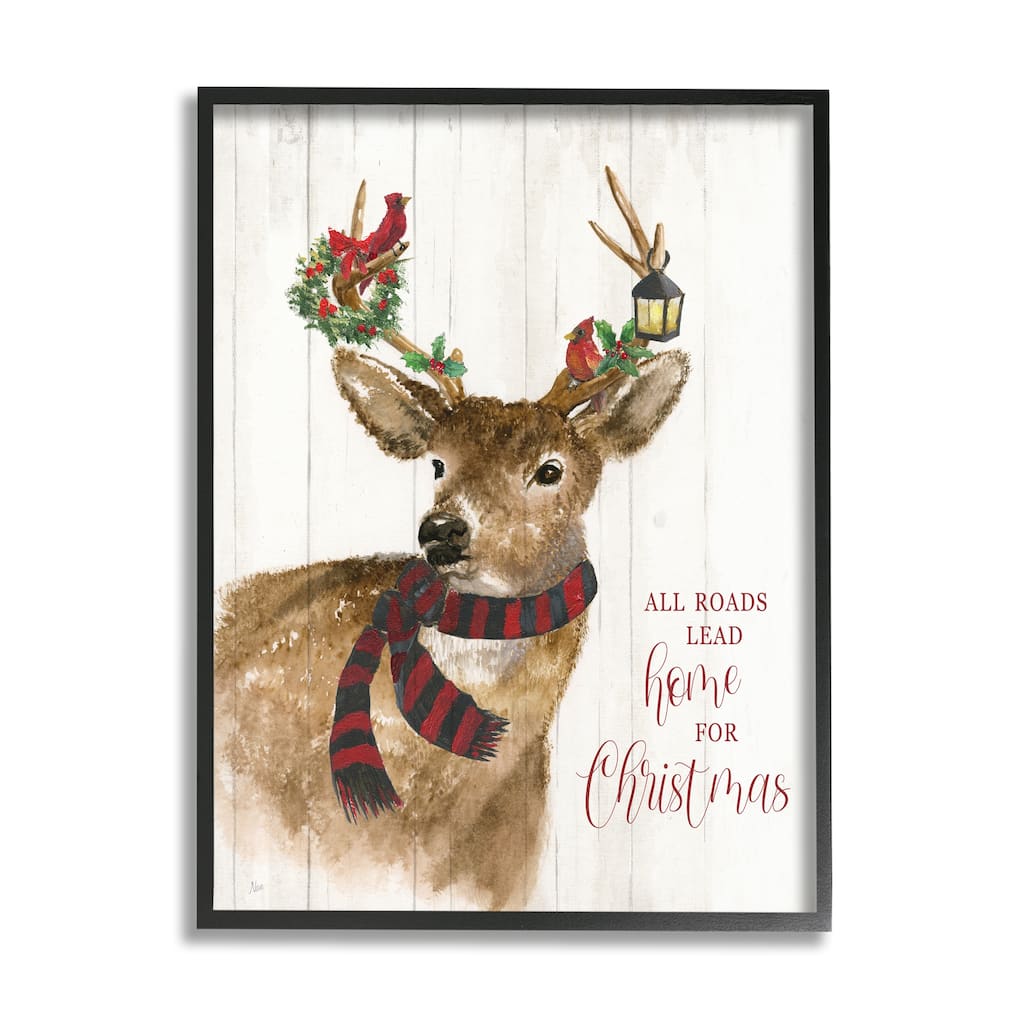 Stupell All Roads Lead Home Christmas Deer Framed Giclee Art by Nan