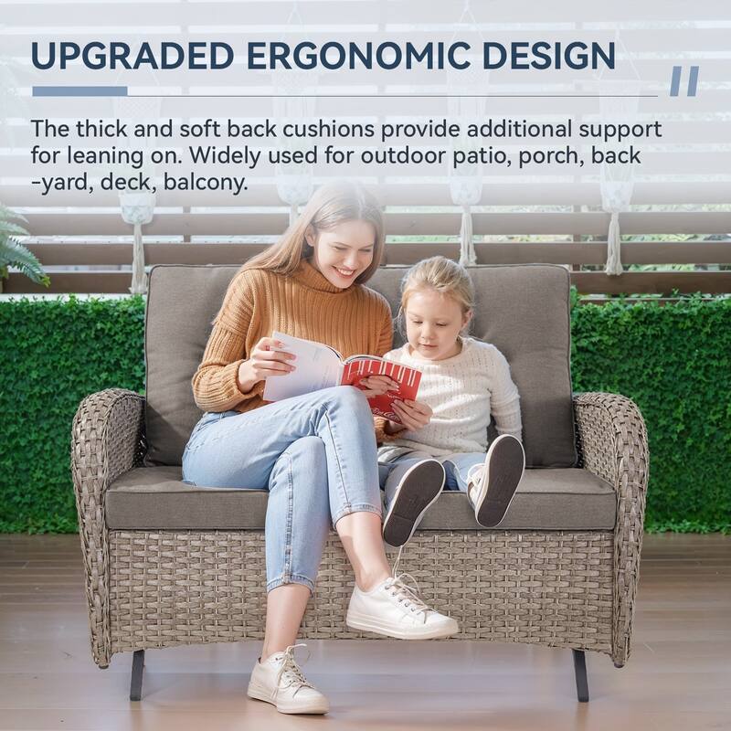 Gymojoy 7-Piece Outdoor Wicker Patio Furniture with Loveseat Glider, Rattan Coversation Set with Water Resistant Cushions