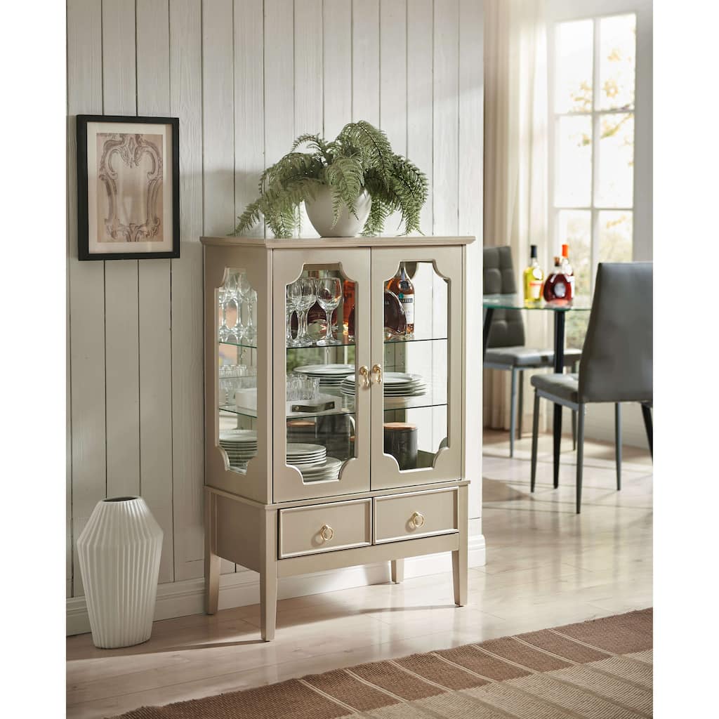 Curio Display Storage Accent Cabinet with Glass Shelves (Gold) - Gold
