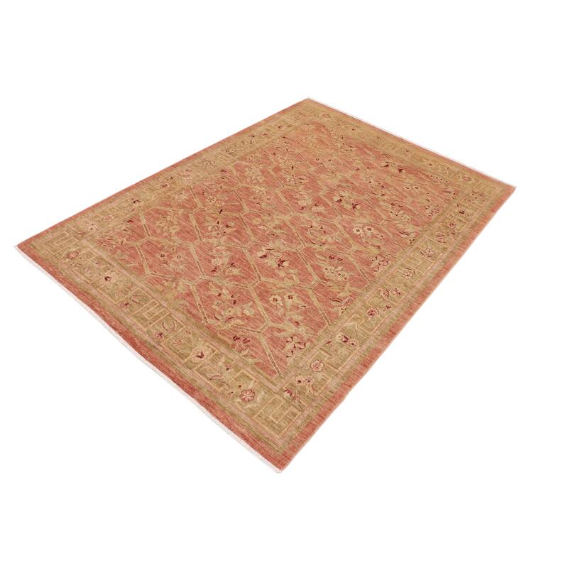 Hexagonal Trellis Floral Hand-Knotted Wool Area Rug
