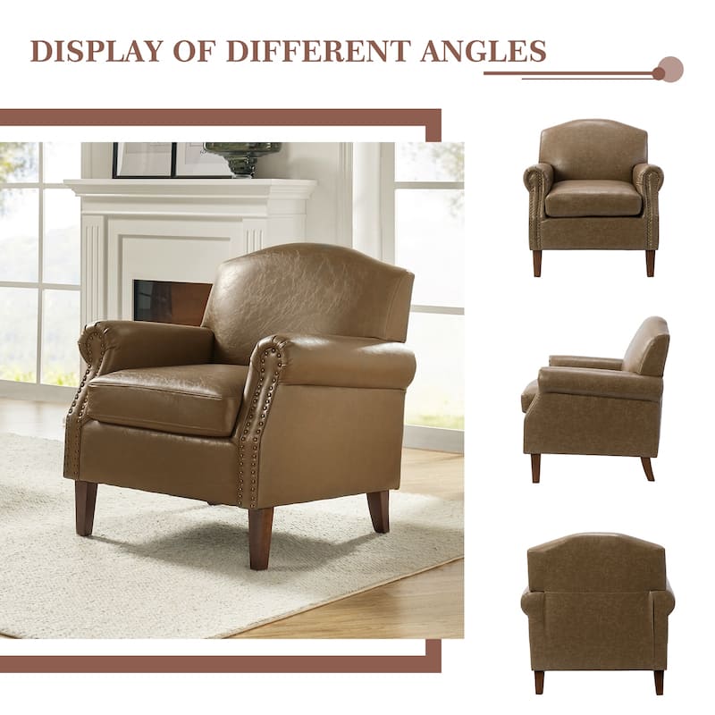 Giampiero Transitional Faux Leather Arm Chair with Nailhead Trim by HULALA HOME