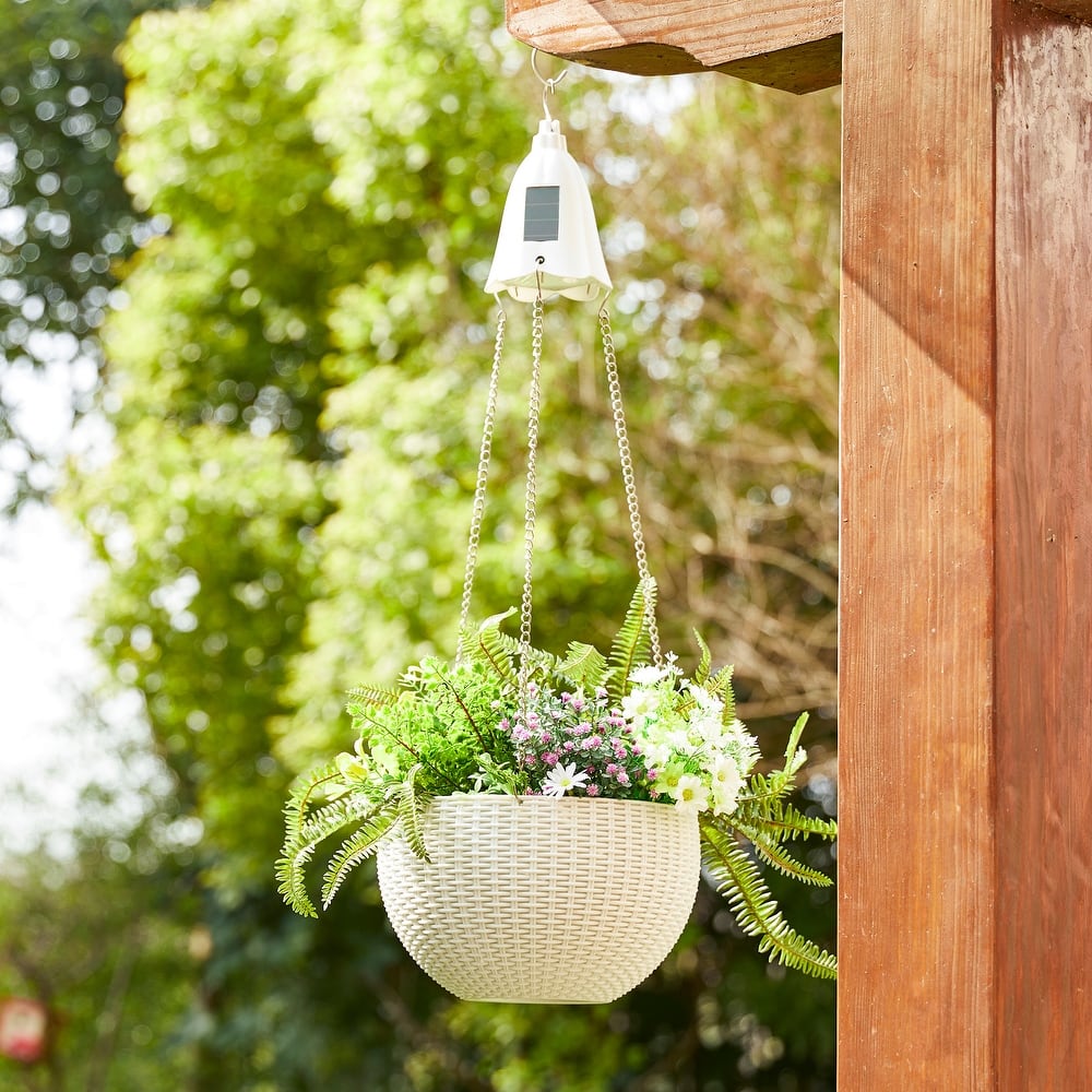 Glitzhome 30"H Solar Lighted Plastic Hanging Planter Basket