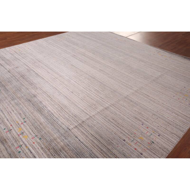 Striped Gabbeh Indian Square Rug Hand-Knotted Wool Carpet - 9'11"x 9'9"