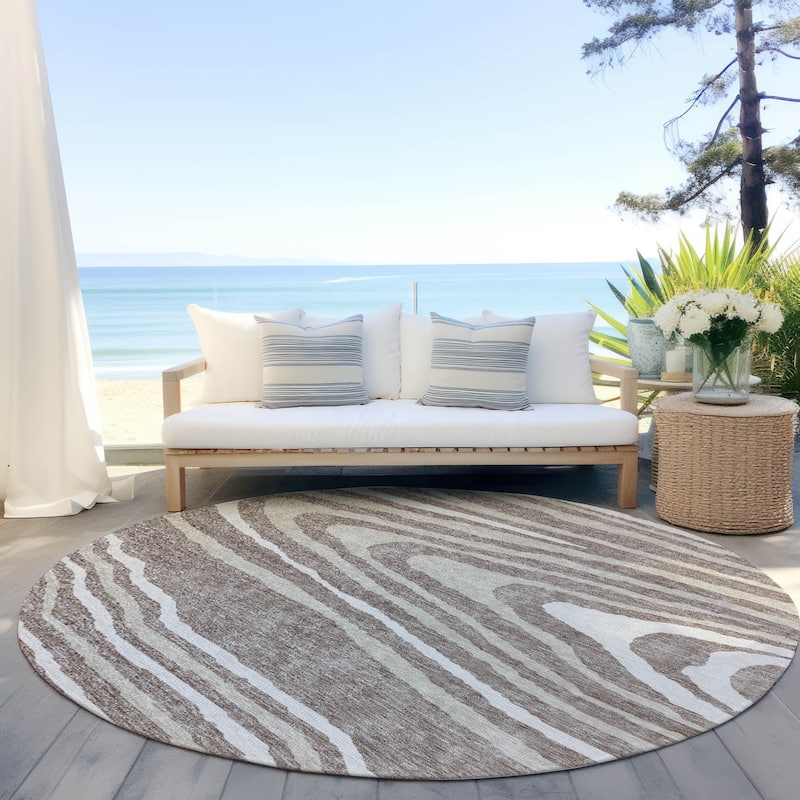 Machine Washable Indoor/ Outdoor Abstract Illusion Chantille Rug - Taupe - 8' x 8'