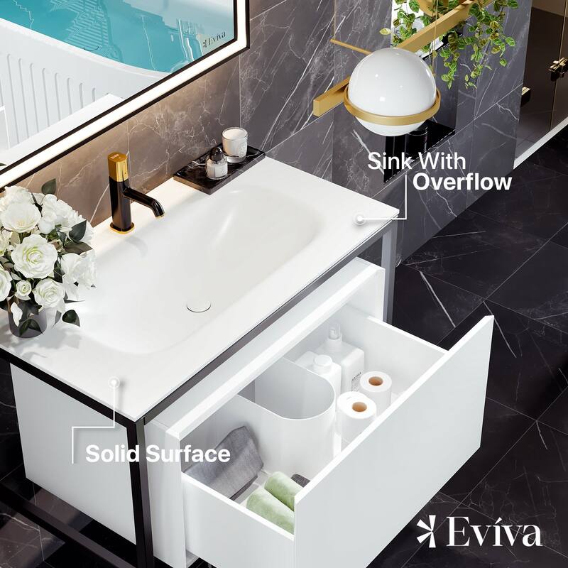 Eviva Modena 32"W White Bath Vanity with White Solid Surface Top