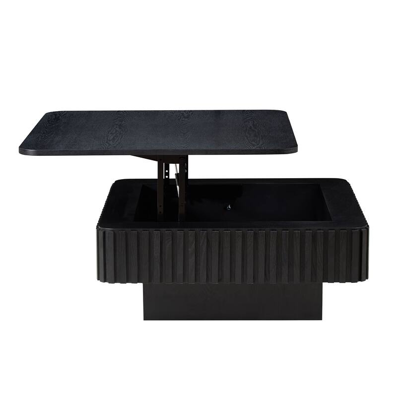 35.43 Inch Handcraft Drum Coffee Table Square Coffee Table for Living Room,Lift Top Wooden Table with Hidden Storage Space - Black