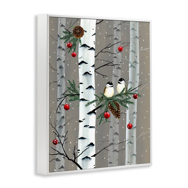 Stupell Birds and Holiday Ornaments Birch Tree Forest Framed Wall Art - Brown