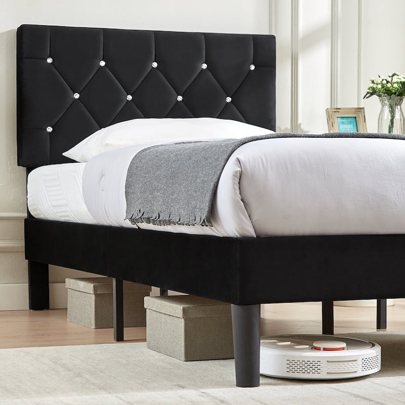 Javlergo Upholstered Beds With Diamond Tufted Headboard, Platform Bed Frame,