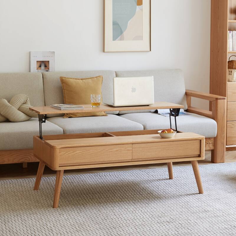 Elevating Center Table, Low Table, 100% Solid Oak Wood Top, Plate Desk Coffee Table, Study Desk Work From Home