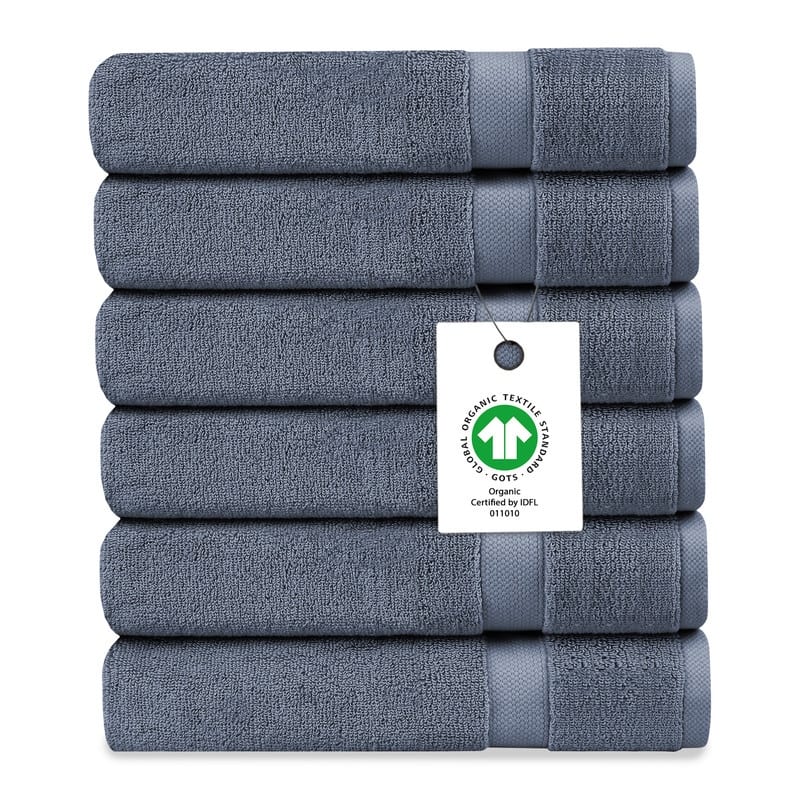 Delara Organic Cotton Luxuriously Plush Washcloths Pack of 6 |GOTS & OEKO-TEX Certified |650 GSM Long Staple | Quick Dry & Soft