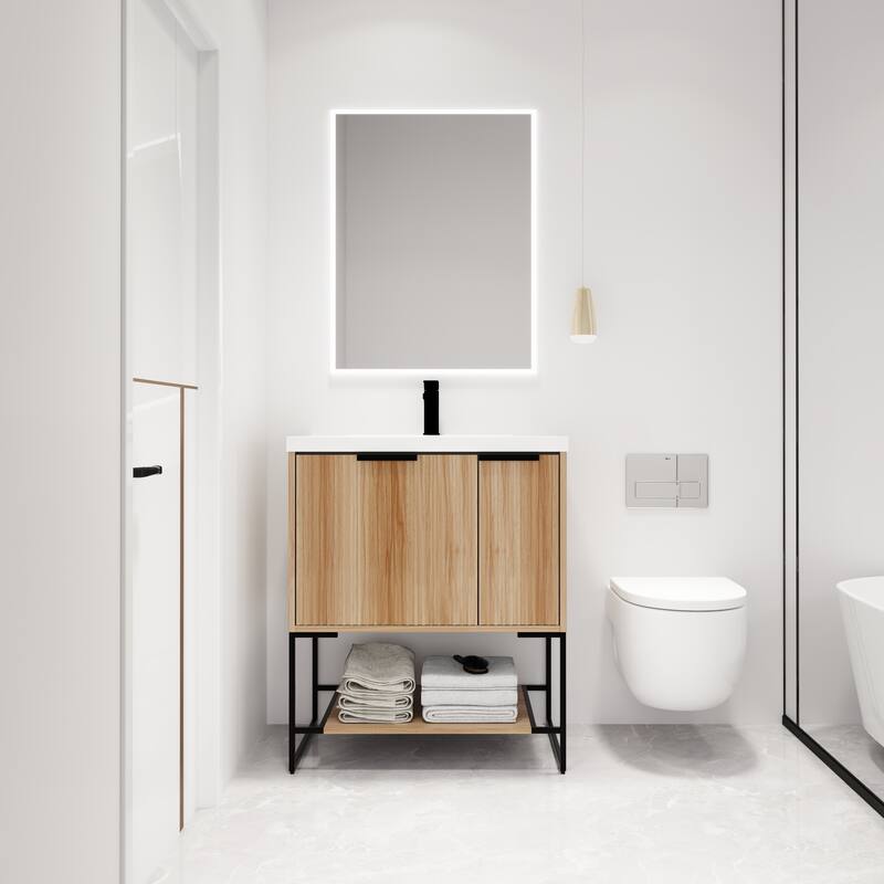 Malwee 24"/30"/48" FreeStanding Bathroom Vanity, Floor Stand Bathroom Vanity with Resin Top,Soft Close Door & Drawer