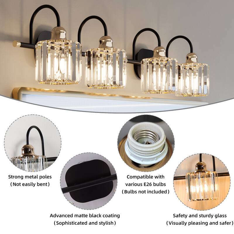 ExBrite Modern Rose Gold Dimmable Bathroom Crystal Vanity Lights
