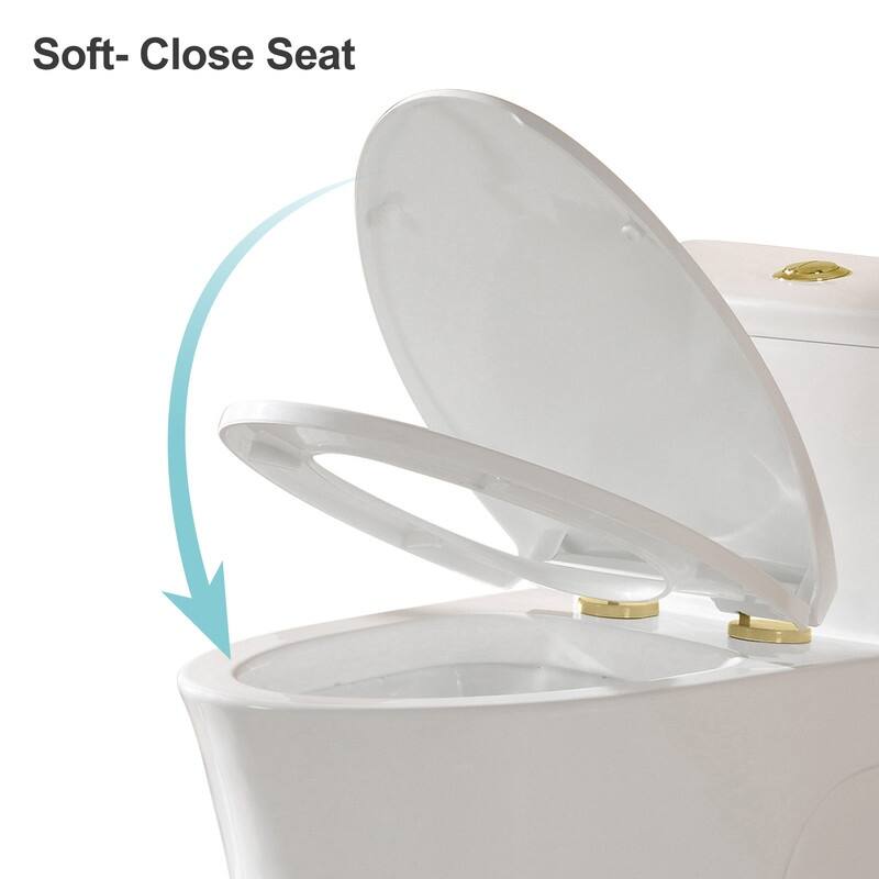 HOROW 1 Piece Dual Flush Elongated Toilet White 0.8 1.28 GPF Seat Included Brushed Gold Button - N/A