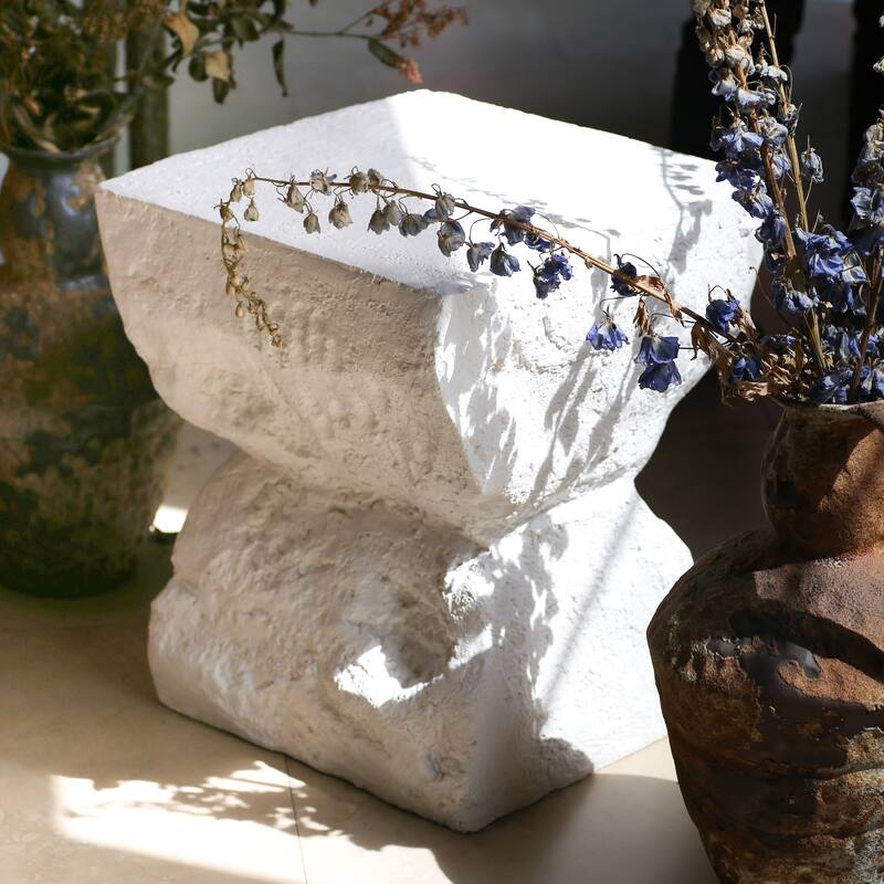 Roomfitters Cleo Outdoor Modern Minimalist Side Table, Weather Resistant MGO Cube, Matte White Finish