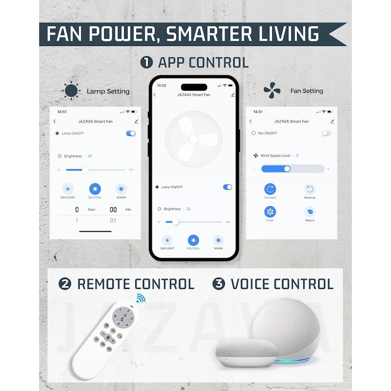 72 Inch 24W Led Ceiling Fans with Lights, 9-Blades, Remote Control and App and Alexa Google Voice Control