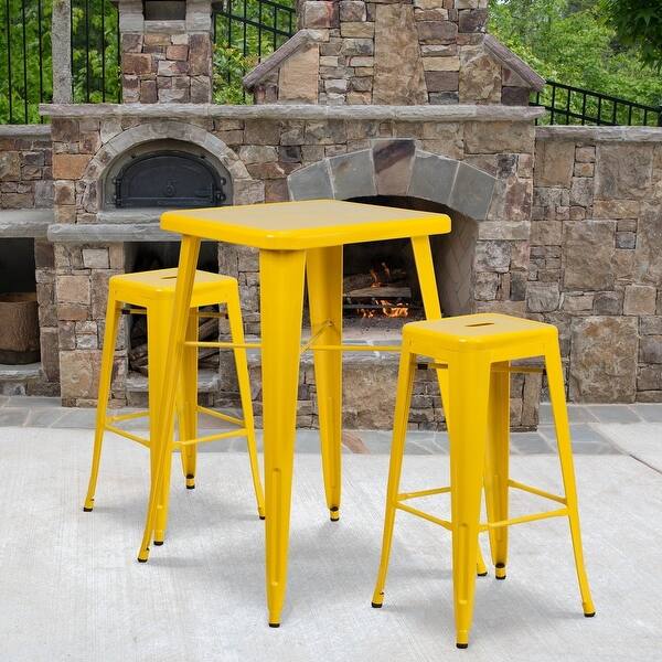 slide 1 of 41, 23.75'' Square Metal Indoor-Outdoor Bar Table Set with 2 Square Seat Stools - 27.75"W x 27.75"D x 40"H