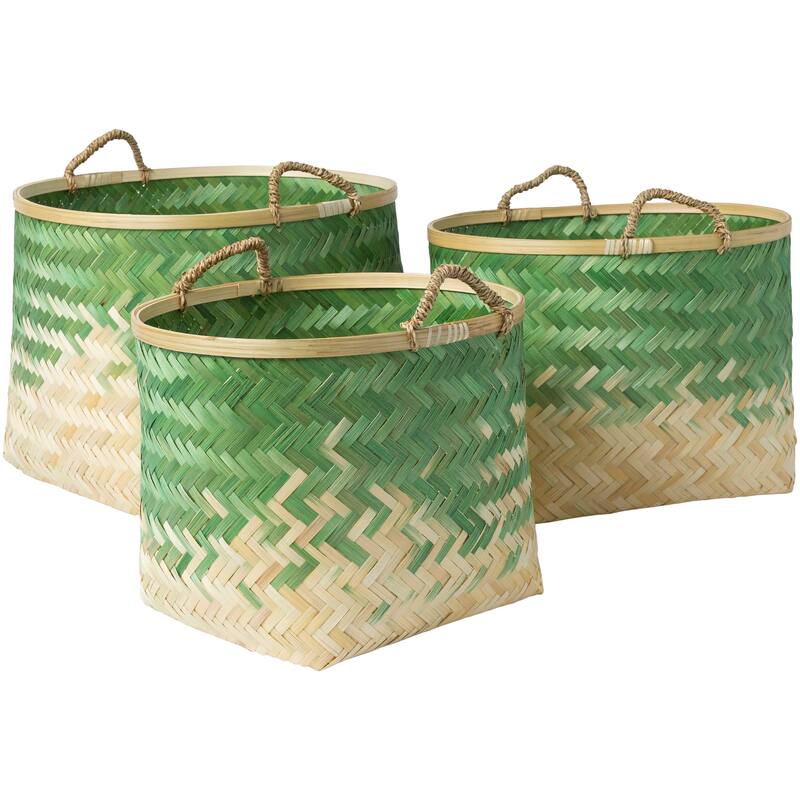 Ovidio Grass Green Natural Fiber Modern Decorative Basket (Set of 3)